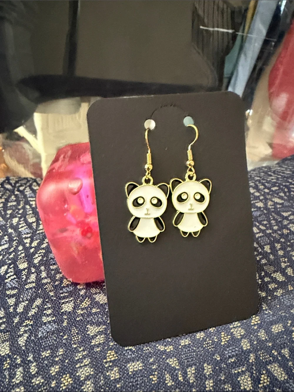 Kids Panda Drop Earrings - White and Black